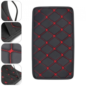 Husa universala din piele pentru cotiera auto 29 cm x 17 cm negru cu cusatura rosie - Img 4
