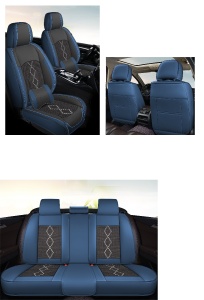 Huse auto premium 5 locuri Deluxe piele ecologică perforată și textil - negru - albastru închis - Img 3