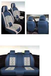 Huse auto premium 5 locuri Deluxe piele ecologică perforată și textil - albastru - alb - Img 2