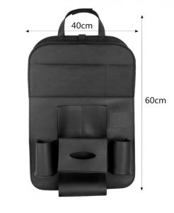 Organizator auto multifunctional universal pentru scaun, Piele Ecologica, cu tavita, Negru - Img 2