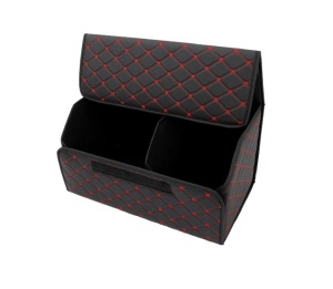 Organizator de portbagaj din piele ecologica, cutie de depositare pliabila cu cusatura rosie, dimensiuni 66x30x30 cm - Img 6