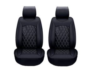 Set 1+1 Huse Scaune Auto Premium Lux Piele Ecologica, Negru cu cusaturi gri in romb