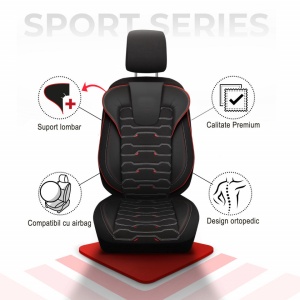 Set huse pentru scaune auto SPORTLINE Design, fata-spate, piele ecologica cu textil, negru cu albastru - Img 4