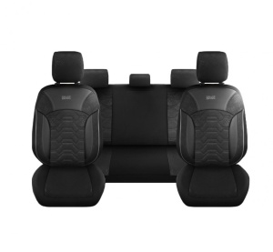 Set huse scaune auto CANYON, universale, fata-spate, piele ecologica cu textil, negru si cusatura gri
