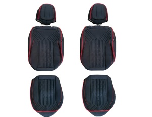 Set huse scaune auto universale Deluxetuning, material textil, negru cu dunga rosie, fata-spate, bancheta fractionata - Img 5