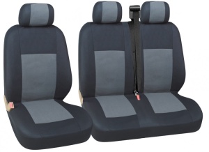 Set huse scaune auto, universale, fata 2+1, material textil, negru cu gri - Img 1