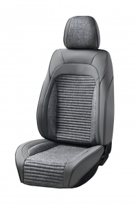 Set huse scaune auto universale fata-spate, piele ecologica gri cu material textil gri