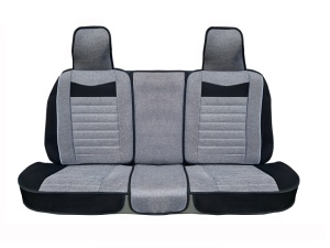 Set huse scaune auto universale, material textil negru cu gri, bancheta fractionata spate, fata-spate - Img 5