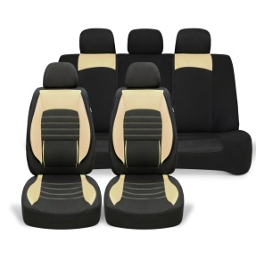 Set huse scaune auto universale, piele ecologica crem cu material textil negru, fata-spate - Img 3