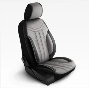 Set huse scaune auto universale, piele ecologica gri cu negru, fata-spate, Lichidare stoc!