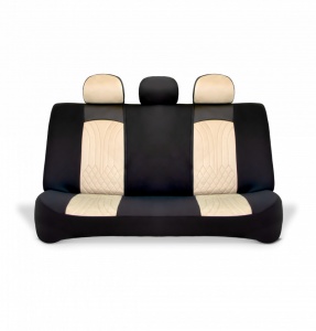 Set huse scaune auto universale seria SIDNEY, material textil crem si piele ecologica neagra, fata-spate, compatibil airbag - Img 5