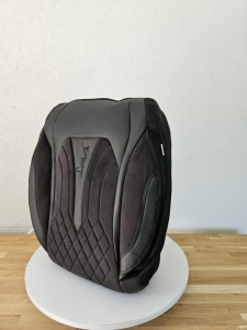 Set huse scaune auto universale seria SIDNEY, material textil negru si piele ecologica neagra, fata-spate, compatibil airbag - Img 9