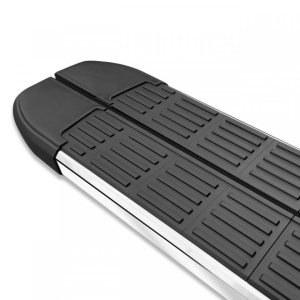 Set praguri trepte laterale cu suporti compatibil Opel Vivaro 2001->, Caroserie scurta SLine Design, negru cu margine cromata - Img 4