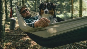 Hamac pentru drumetie, camping, pescuit sau gradina, 300x140 cm, Robens Trace Hammock Set - Img 9