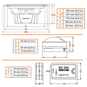 Hertz Dieci DSK 130.3 autós hangszórók, 2-utas rendszer szett, 130mm, 60W RMS, 4Ω, 4 hangszóró + tartozékok - Img 3