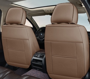 Huse auto premium 5 locuri Deluxe piele ecologică perforată - maro deschis - crem - Img 4