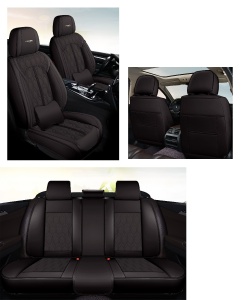Huse auto premium 5 locuri Deluxe piele ecologică perforată - negru - Img 2