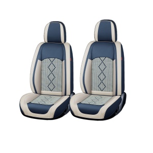 Huse auto premium 5 locuri Deluxe piele ecologică perforată și textil - albastru - alb