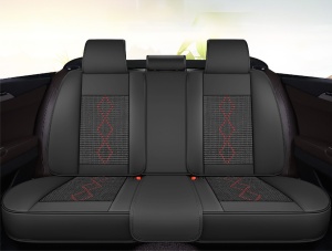 Huse auto premium 5 locuri Deluxe piele ecologică perforată și textil - negru - rosu închis - Img 3