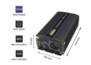 Invertor de tensiune Qoltec Monolith de la 12V la 230V 1000/2000w - Img 6