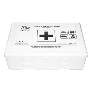 Kit siguranta auto omologat format din Trusa medicala auto de prim ajutor, Stingator auto reincarcabil RUNKIT cu manometru 1 Kg - Img 4