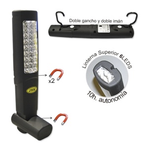 LAMPA DE LUCRU PORTABILA 24+6 LEDURI DUBLU MAGNETICA. SUPORT SI BAZA METALICA JBM - Img 2