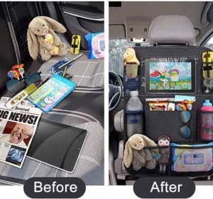 Organizator auto Montat pe Scaun, Compatibil cu orice Masina, Suport de Tableta si Sticle Inclus, Negru - Img 3