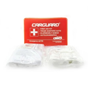Pachet Trusa sanitara auto - Certificate R.A.R. valabilitate 5 ani, conforma cu standardul European DIN13164:2022, Stingator auto P1 reincarcabil cu manometru 1 KG, vesta reflectorizanta - Img 3