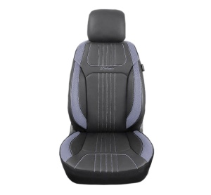 Set huse scaune auto piele ecologica negru cu gri, universale, fata-spate - Img 7