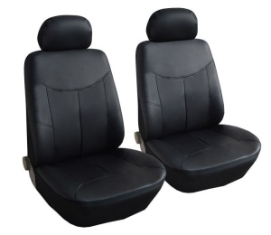 Set huse scaune auto, universale, fata 1+1, Negru , piele ecologica - Img 1