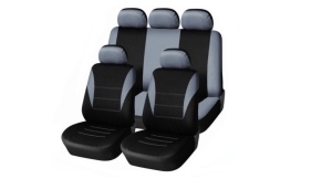 Set huse scaune auto, universale, fata-spate, Negru cu gri, material textil, compatibil airbag