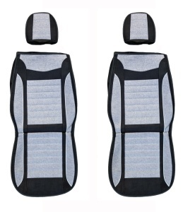 Set huse scaune auto universale, material textil negru cu gri, bancheta fractionata spate, fata-spate - Img 2
