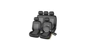 Set huse Scaune Auto Universale Piele ecologica, Negru/Gri, 9 piese - Img 2