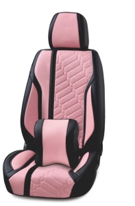 Univerzális autósüléshuzat-szett, fekete és rózsaszín eco-bőr, Deluxe Design elöl-hátul