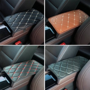 Husa universala din piele pentru cotiera auto 29 cm x 17 cm maro si cusaturi bej - Img 4