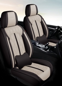 Huse auto premium 5 locuri Deluxe piele ecologică perforată - negru - crem - Img 3
