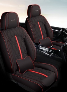 Huse auto premium 5 locuri Deluxe piele ecologică perforată - negru - rosu - Img 2