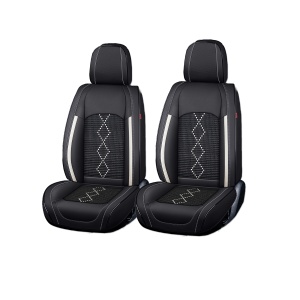 Huse auto premium 5 locuri Deluxe piele ecologică perforată și textil - negru - alb