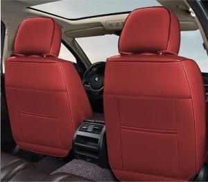 Huse auto premium 5 locuri Deluxe piele ecologică perforată și textil - roșu închis - negru - Img 4