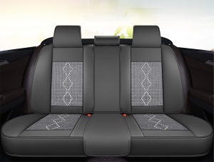 Huse auto premium 5 locuri Deluxe piele ecologică perforată și textil - negru - alb - Img 3