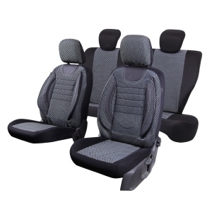 Huse scaune auto, Umbrella City 06261, universale, textil + piele ecologica, gri, set 11 bucati