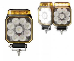 LED reflektor, 14 W fehér fény + narancssárga villogó jelzőfény 12-24V