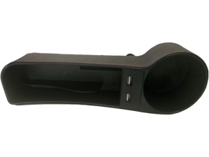Organizator auto cu suport de pahar si 2 USB, negru cu cusatura rosie, Lichidare de stoc! - Img 2