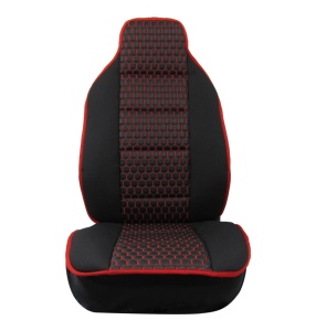 Set 2 Huse auto Scaune Fata 1+1 Universal, Material textil negru cu imitatie de piele neagra cu cusaturi rosii - Img 4