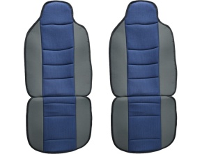 Set 2 huse scaune auto pentru fata, material textil, negru cu albastru inchis