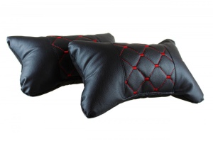 Set 2 pernute universale pentru tetiere, piele ecologica neagra cu cusatura rosie