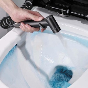 Set de dus cu pulverizator de apa pentru toaleta, economizor de spatiu, cu control dual, evacuare cu unul in doua, supapa unghiulara - Img 2