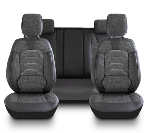 Set huse scaune auto universale, fata-spate, piele ecologica cu textil, negru cu gri, BODRUM Series