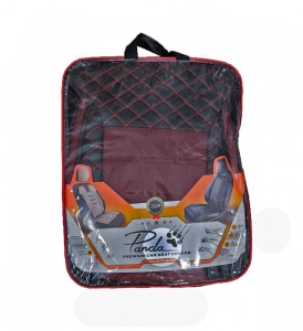 Set huse scaune auto universale, fata-spate, piele ecologica neagra cu material textil rosu inchis - Img 2