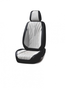 Set huse scaune auto universale, fata-spate, piele ecologica negru cu gri
